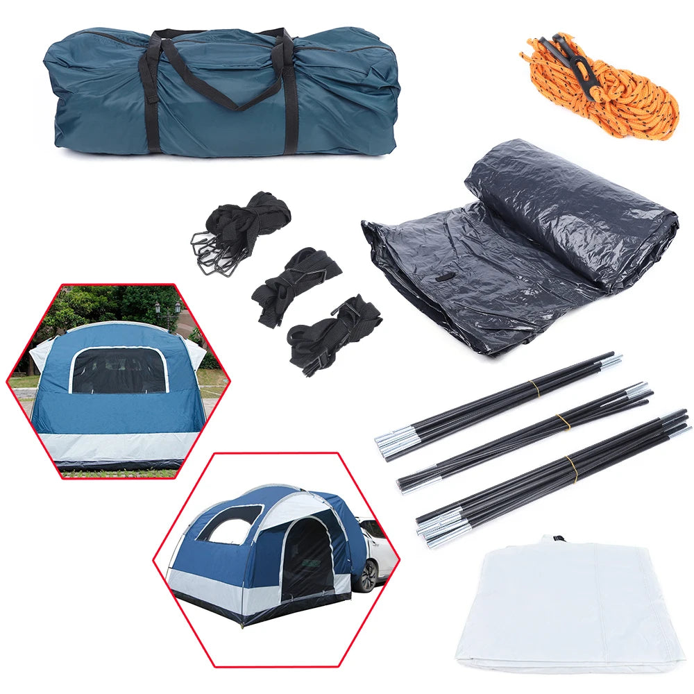 210D Oxford Cloth 4 Person Camping, Waterproof Car Tent, Large, White Green
