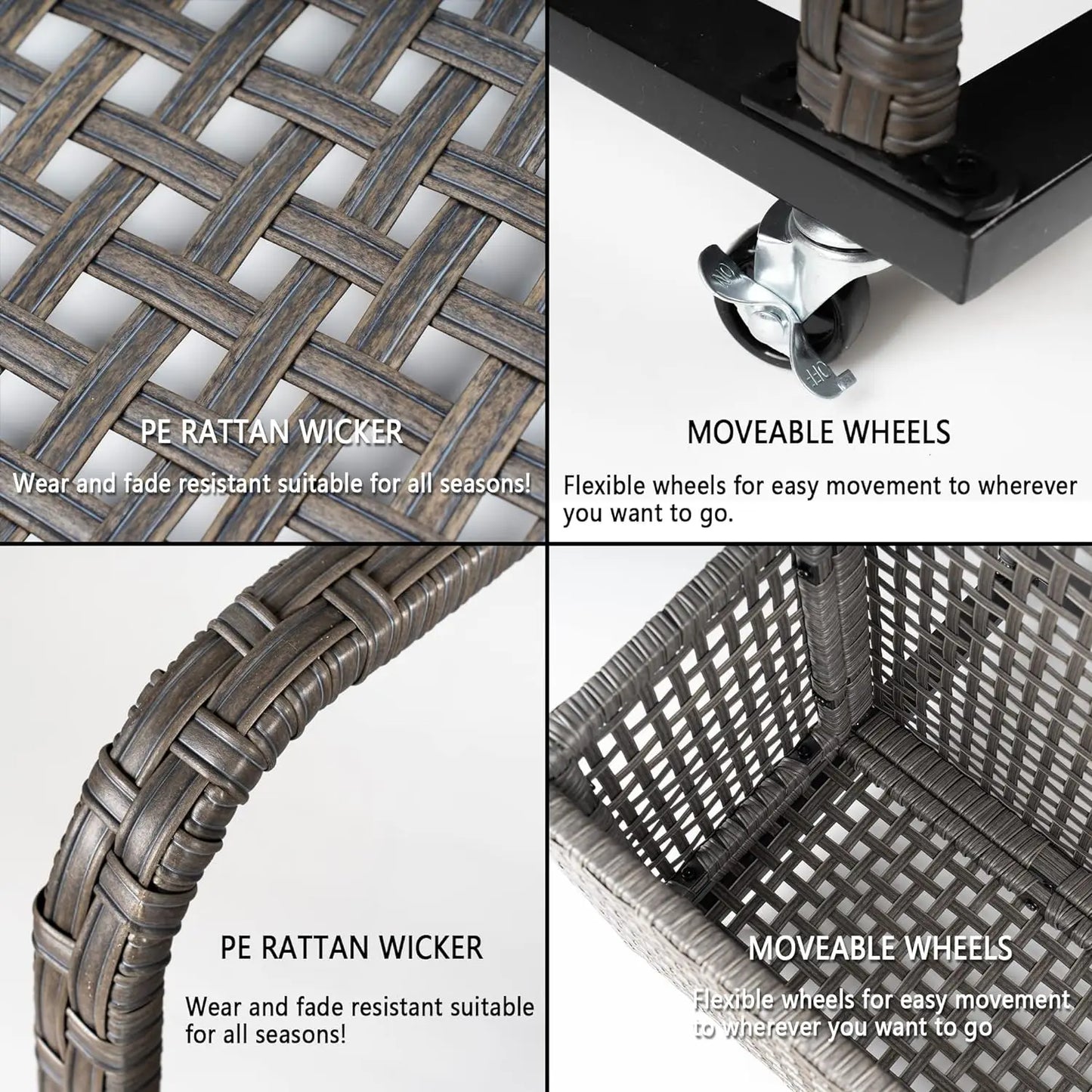 Poolside Storage Basket, PE Rattan Pool Caddy with Rolling Wheels for Pool