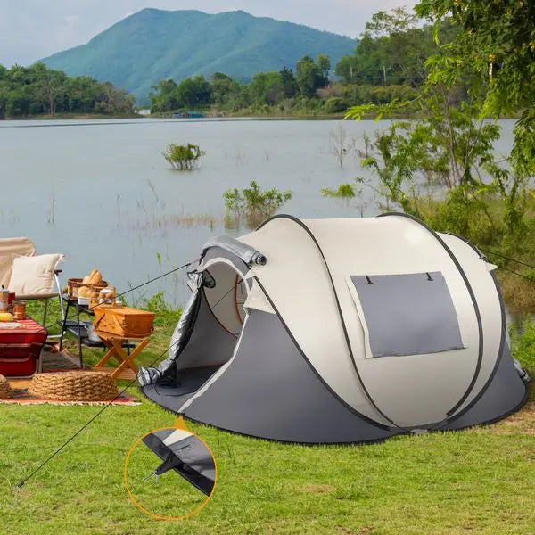 Camping Tent Boat Speed Open 3-4 People Coffee Fiber Pole Polyester Fabric 110.24*39.37*47.24 inch Family/Friends Party Camping
