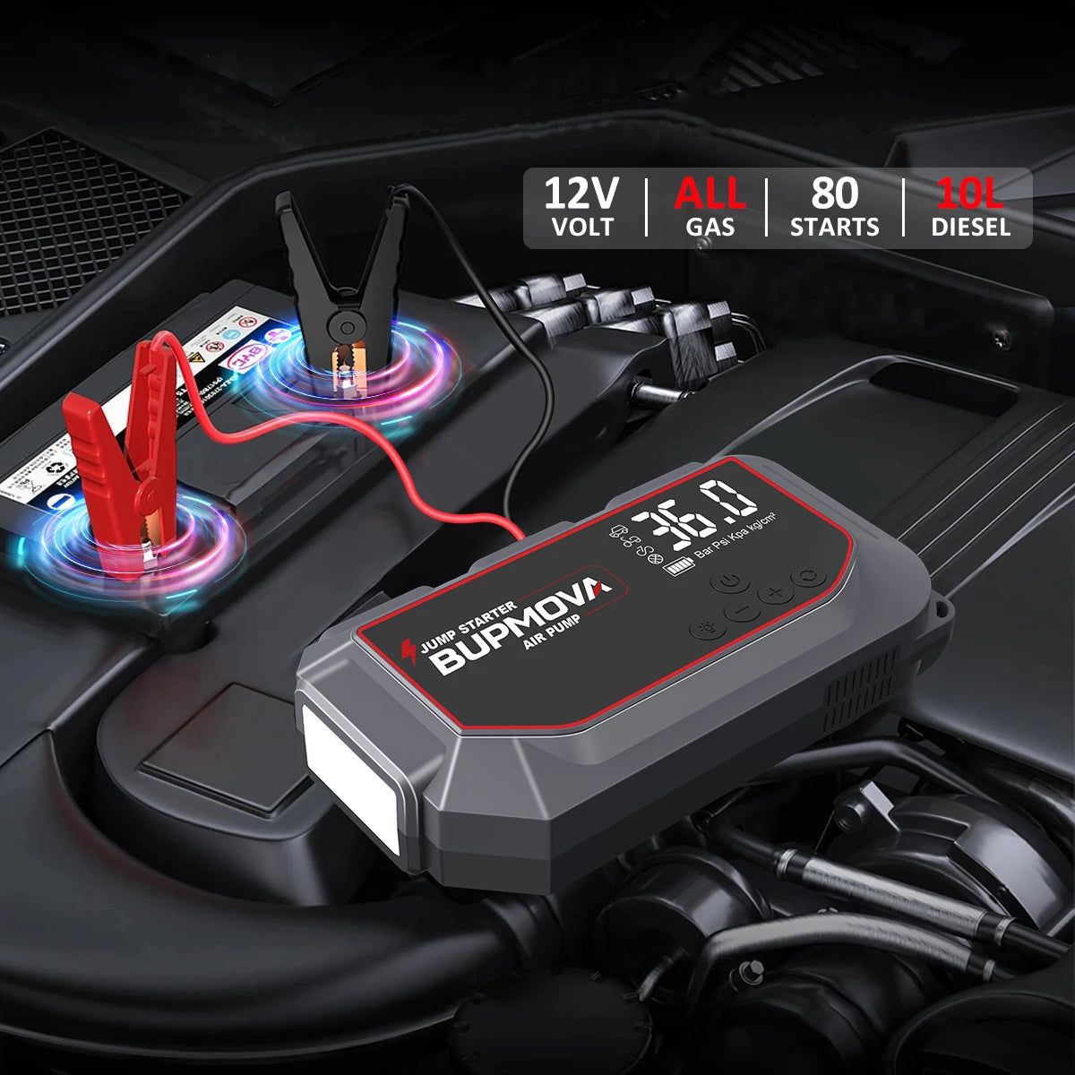 4 in 1 Car Jump Starter with Air Compressor 150PSI Tire Inflator