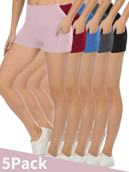 Women's High-Waisted Shorts with Dual Pockets, Compression Fit, Quick-Drying