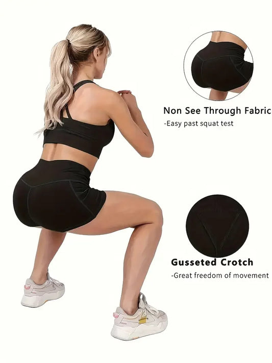 Women's High-Waisted Shorts with Dual Pockets, Compression Fit, Quick-Drying