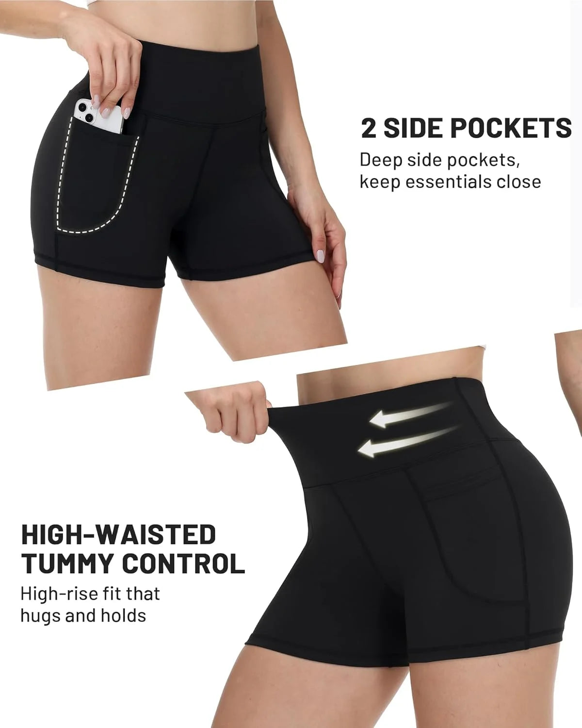 Women's High-Waisted Shorts with Dual Pockets, Compression Fit, Quick-Drying