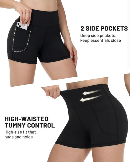 Women's High-Waisted Shorts with Dual Pockets, Compression Fit, Quick-Drying