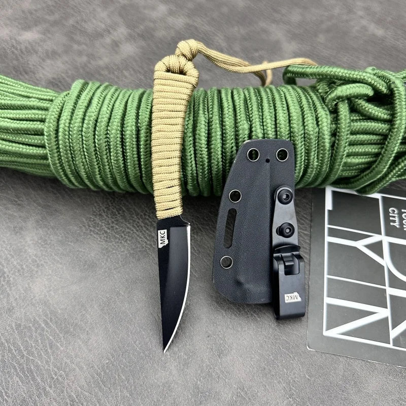 MKC Straight Knife 440C Steel Nylon Rope Handle with Kydex Sheath