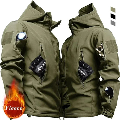 Unisex Hooded Casual Military Style Utility Jacket, Sharkskin, Soft-Shell