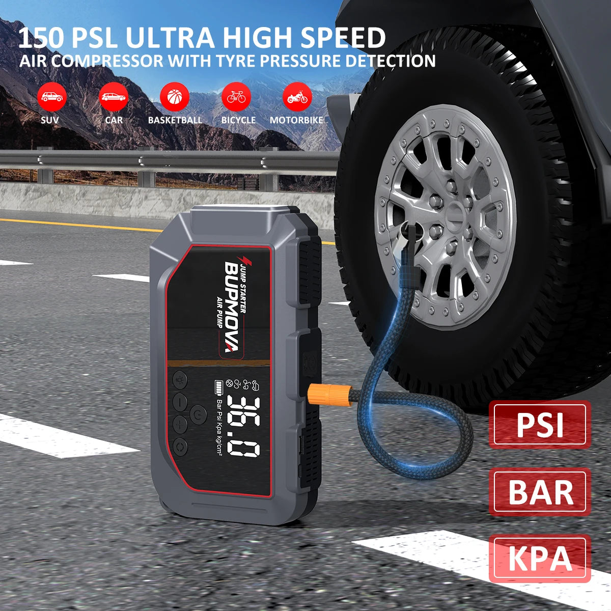4 in 1 Car Jump Starter with Air Compressor 4000A Portable Power Bank 150PSI Tire Inflator