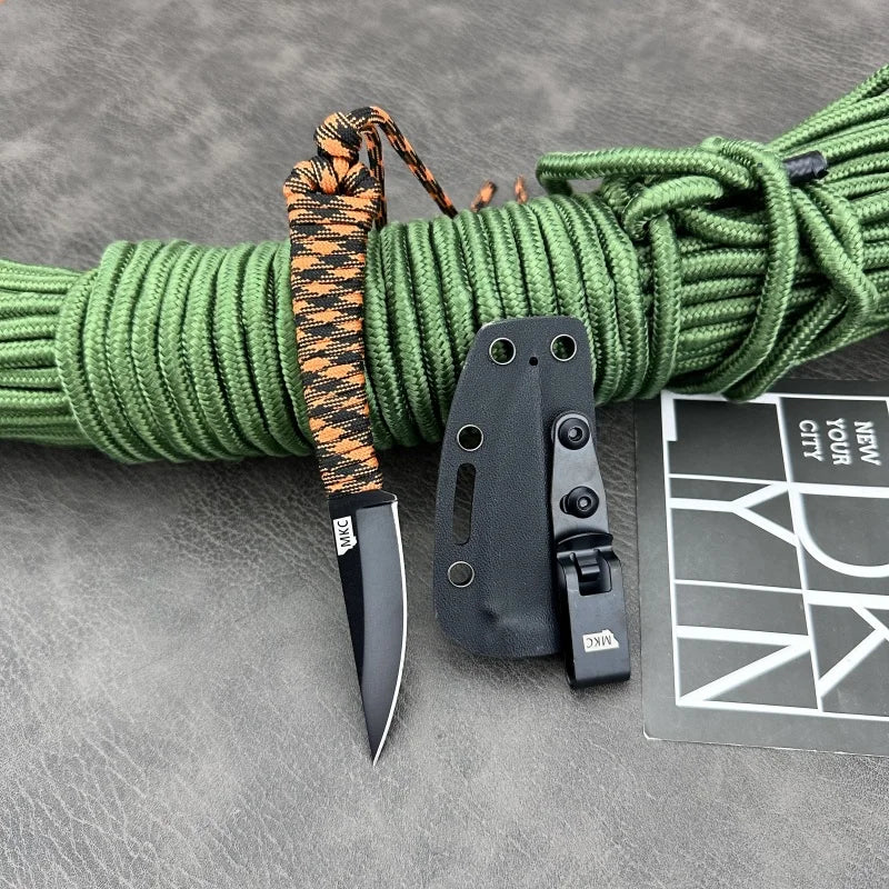 MKC Straight Knife 440C Steel Nylon Rope Handle with Kydex Sheath