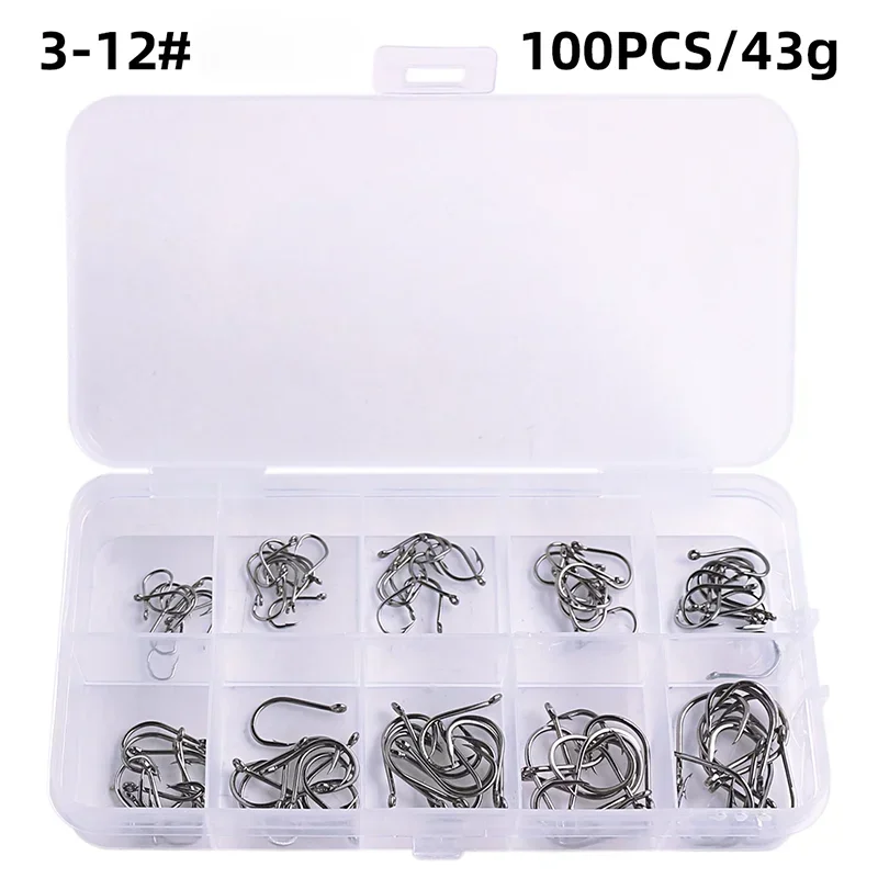 Carbon Steel Fishing Hooks Silver Circle Fishhook 3#-12# Jig, Tackle Boxes from 50-1600Pcs/Box