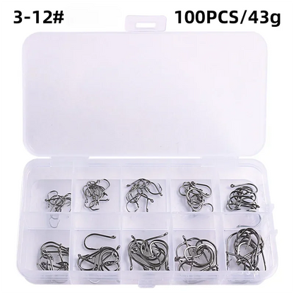 Carbon Steel Fishing Hooks Silver Circle Fishhook 3#-12# Jig, Tackle Boxes from 50-1600Pcs/Box