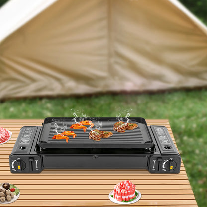 Double Head Gas Stove with Baking Tray Outdoor