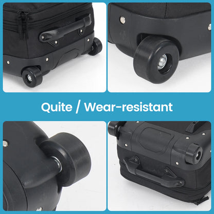 Black Skiing Bag with Rolling Wheel, Padded Polyester Waterproof Board Bag, 3 Separation Storage