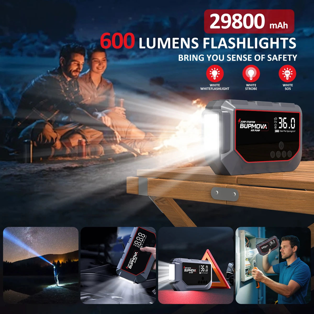 4 in 1 Car Jump Starter with Air Compressor 4000A Portable Power Bank 150PSI Tire Inflator