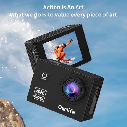 Action Video Camera Ultra HD 4K30FPS, 16.0MP Wi-Fi, 2.0" Screen, Webcam, Underwater 30M, Helmet