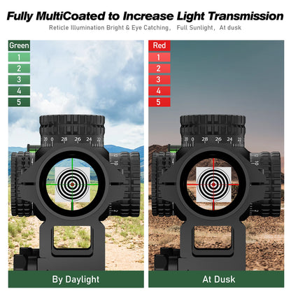 1-5X24 Rifle Scope, Red/Green Illuminated Reticle, Compact Scope