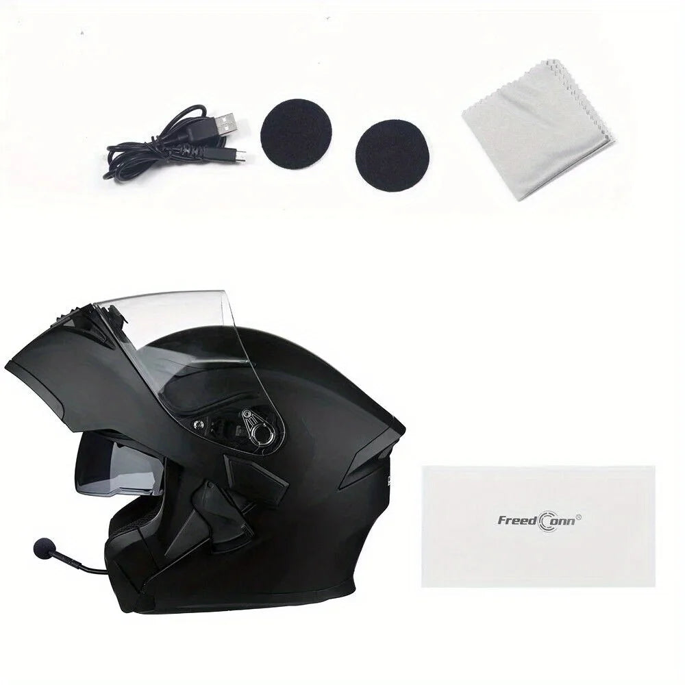 Motorcycle Helmet with Headset, Modular, Flip-Up, DOT(XXL)