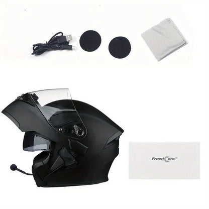 Motorcycle Helmet with Headset, Modular, Flip-Up, DOT(XXL)