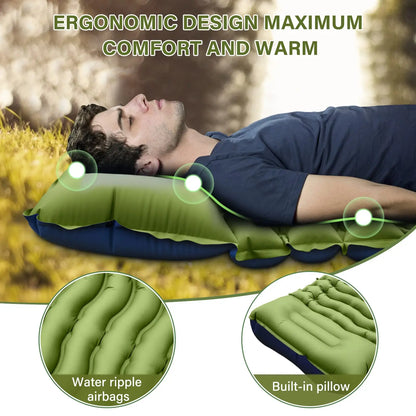 Sleeping Pad, Ultralight Mat with Pillow, Built-in Foot Pump Inflatable Mattress for Backpacking Hiking