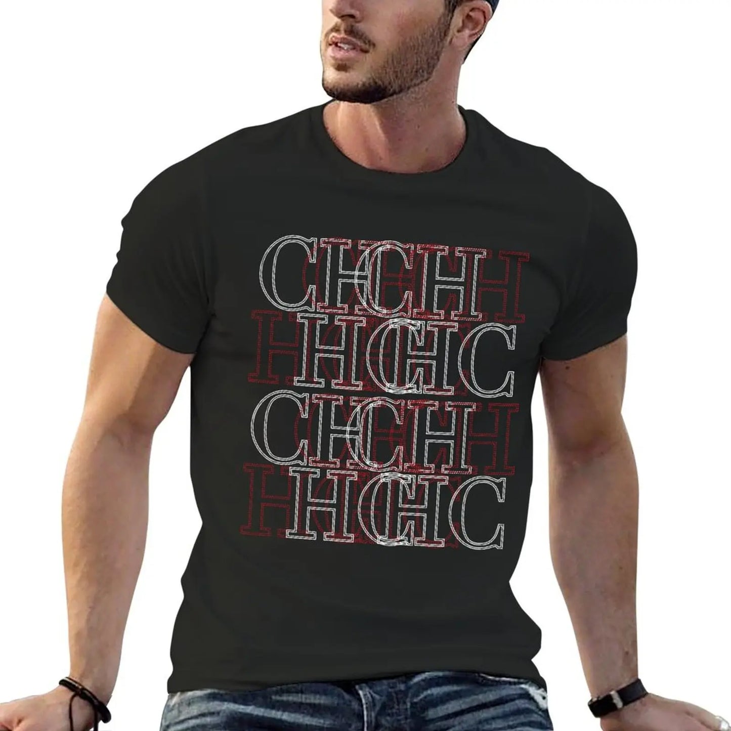 CHCH Men's Letter pattern T-shirt Simple Casual