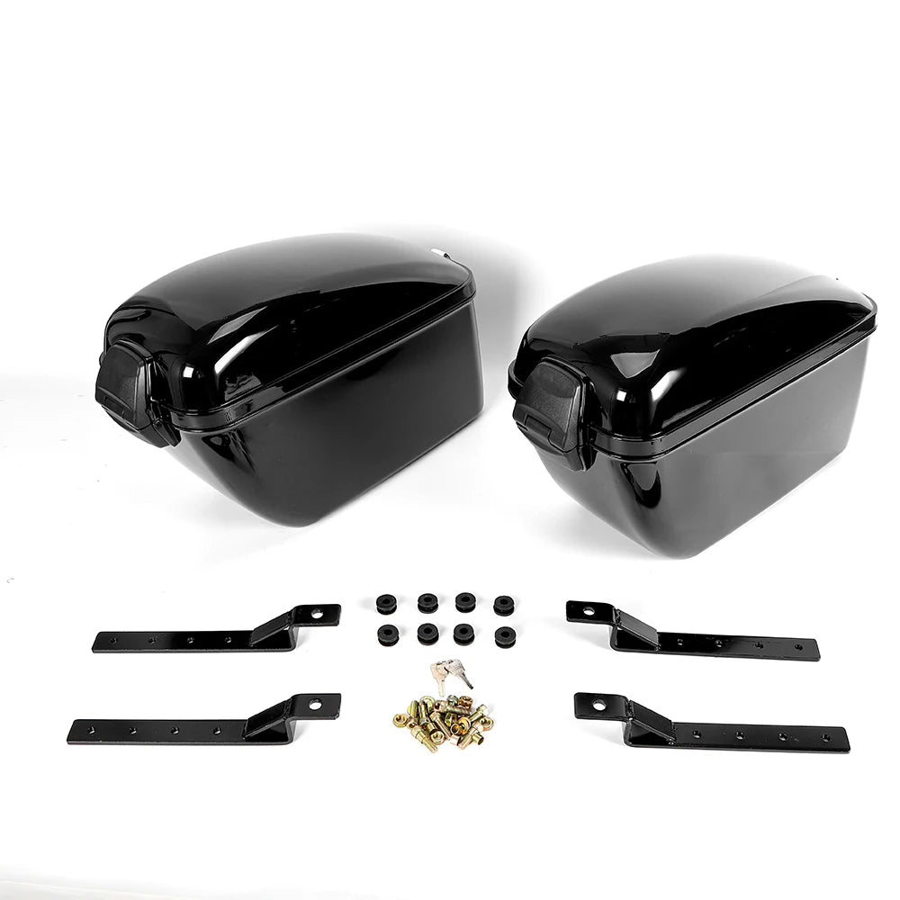 Large Motorcycle Hard Saddle Bag Luggage with Mounting Brackets, Black Cruiser, 1 Pair ABS Glossy Black