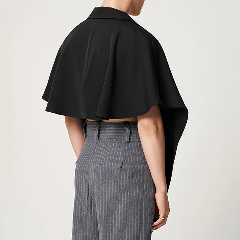 Men Turn-Down Collar Poncho Solid Color Fashion Loose Irregular Vests Summer Sleeveless