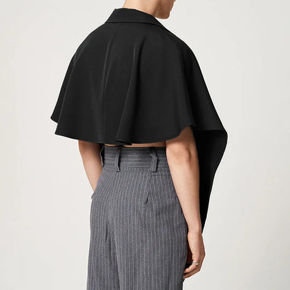 Men Turn-Down Collar Poncho Solid Color Fashion Loose Irregular Vests Summer Sleeveless