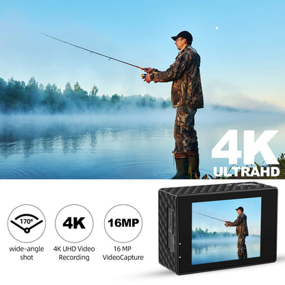 Action Video Camera Ultra HD 4K30FPS, 16.0MP Wi-Fi, 2.0" Screen, Webcam, Underwater 30M, Helmet