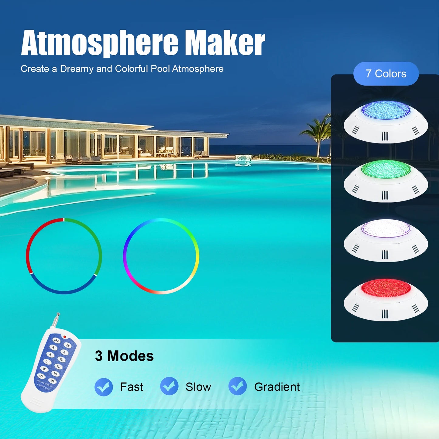 Underwater Light RGB Swimming Lamp IP68 Waterproof ABS 36W  Fountain Lighting 7 Color Changing