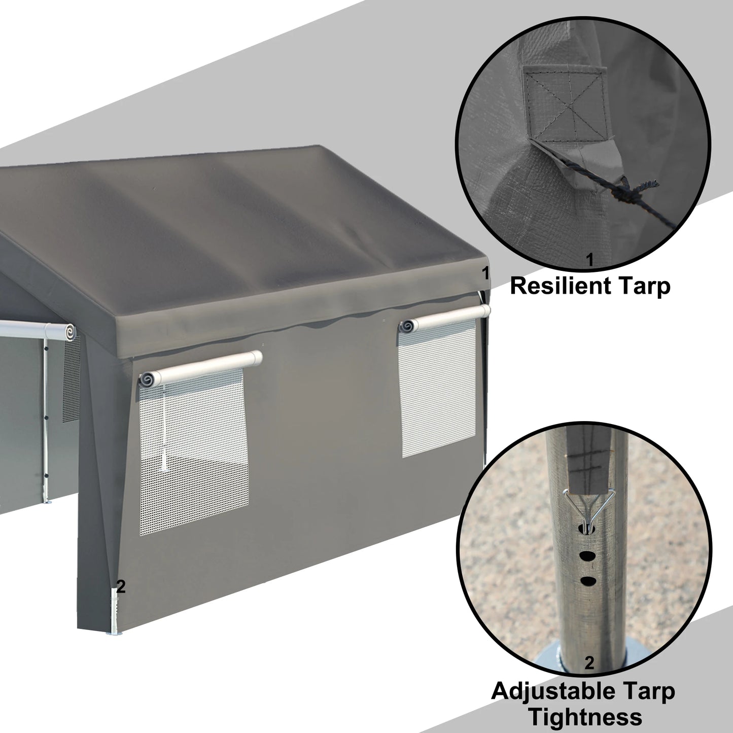 Canopy 10x20 FT Heavy Duty with Removable Sidewalls and Roll-up Ventilated Windows