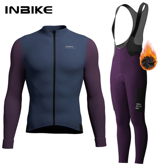 INBIKE Winter Cycling Clothing for Men, Fleece Sets, Long Sleeve Jersey with Pockets