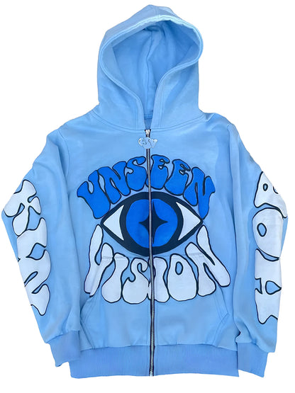 "UNSEEN VISION" Y2K, Fall Jacket - Eye Pattern, Zip Up Hoodie Autumn/Winter Fashion, Unisex