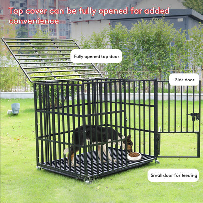 L XL XXL Heavy Duty Dog Crate with 4 Lockable Wheels 3 Doors and Removable Tray Metal Pet Kennels