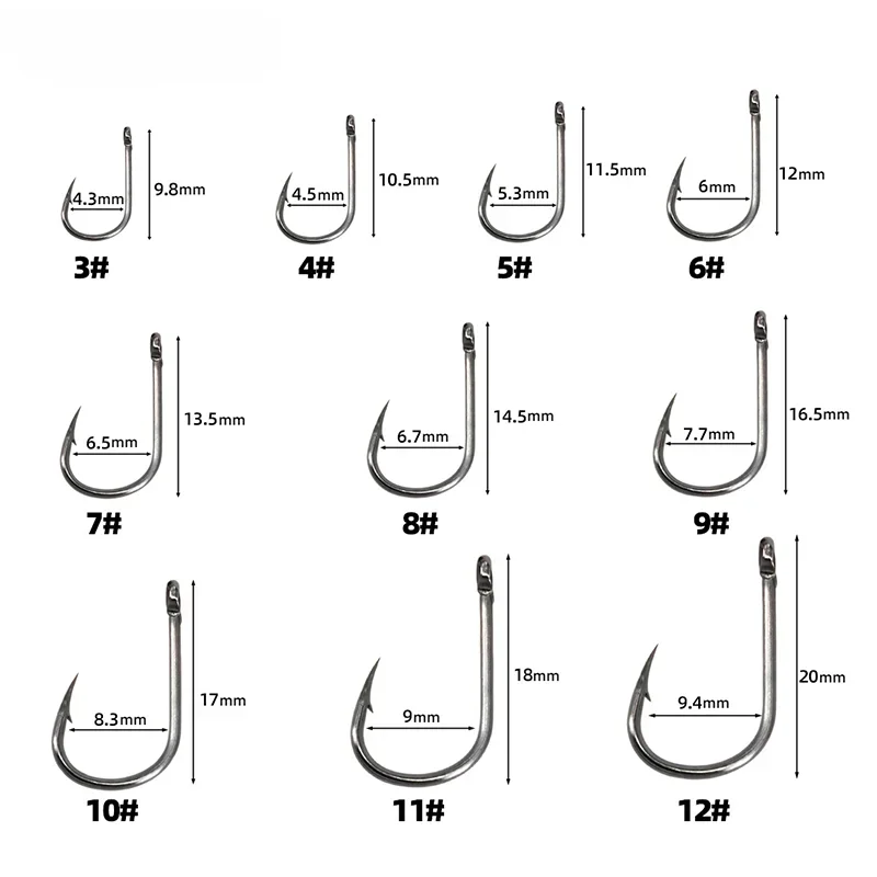 Carbon Steel Fishing Hooks Silver Circle Fishhook 3#-12# Jig, Tackle Boxes from 50-1600Pcs/Box