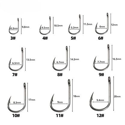 Carbon Steel Fishing Hooks Silver Circle Fishhook 3#-12# Jig, Tackle Boxes from 50-1600Pcs/Box