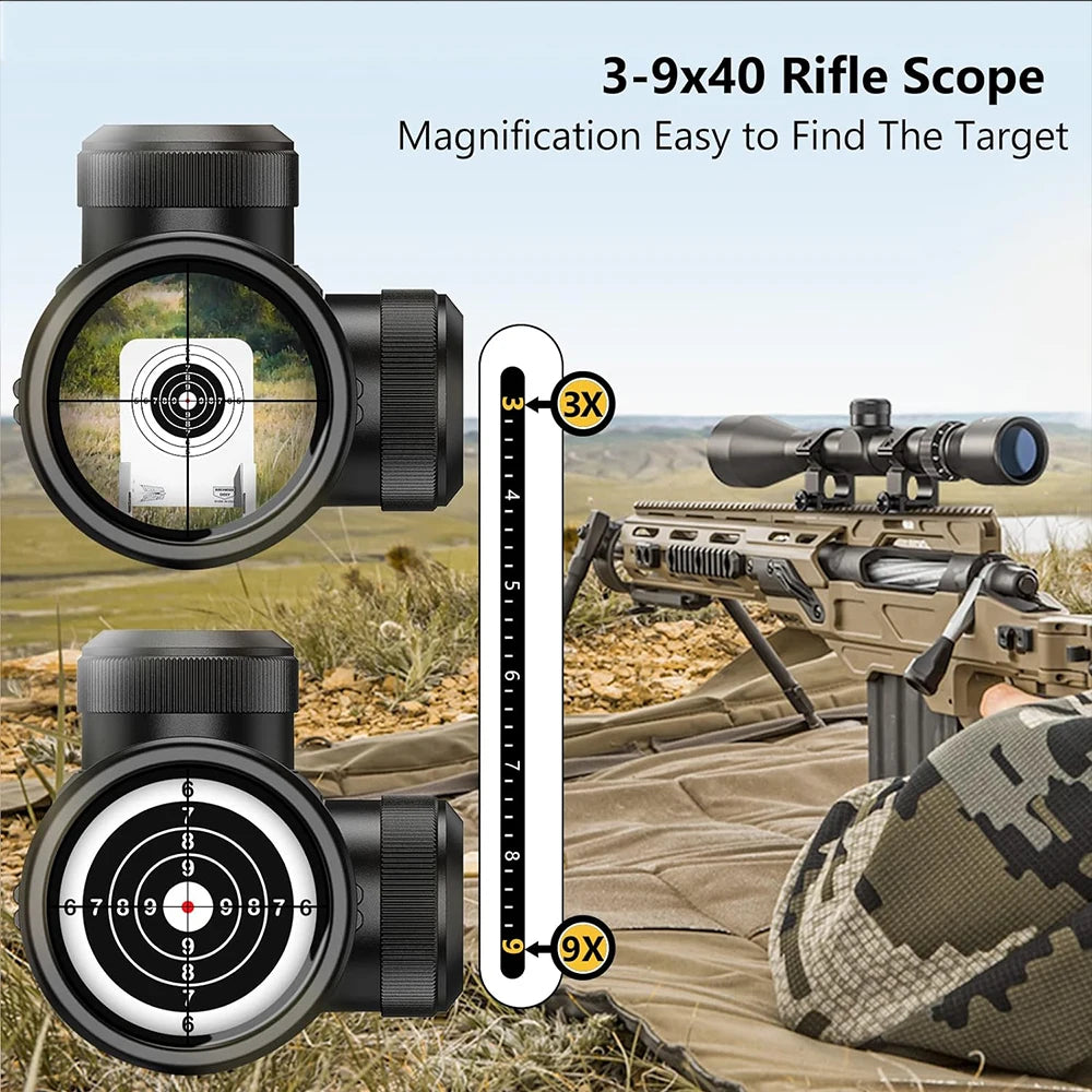 3-9X40 Hunting Rifle Scope, Mil Dot Reticle