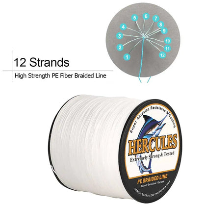 Hercules 12 Strand Multifilament Braided Fishing Line, 0.12 mm-0.75 mm,  10 LB - 200 LB