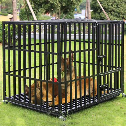 L XL XXL Heavy Duty Dog Crate with 4 Lockable Wheels 3 Doors and Removable Tray Metal Pet Kennels