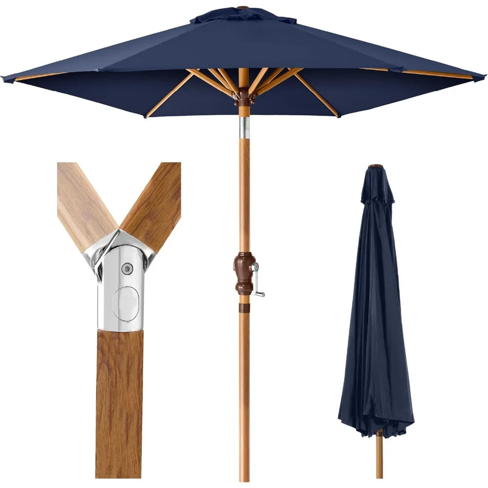 10 ft Market Umbrella, Sun Shade for Deck, Poolside, Easy Tilt & Crank - Navy Blue