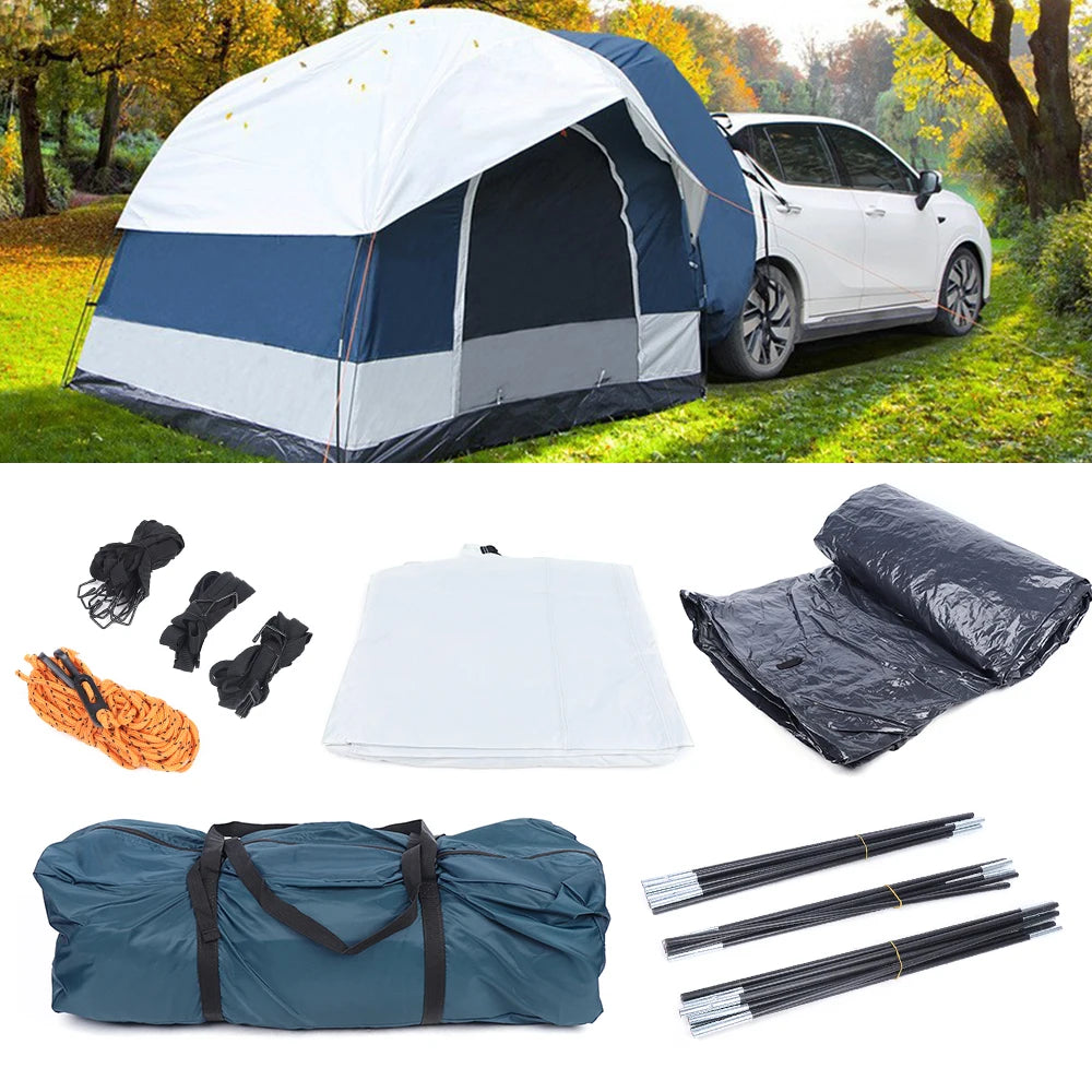 210D Oxford Cloth 4 Person Camping, Waterproof Car Tent, Large, White Green