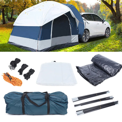 210D Oxford Cloth 4 Person Camping, Waterproof Car Tent, Large, White Green