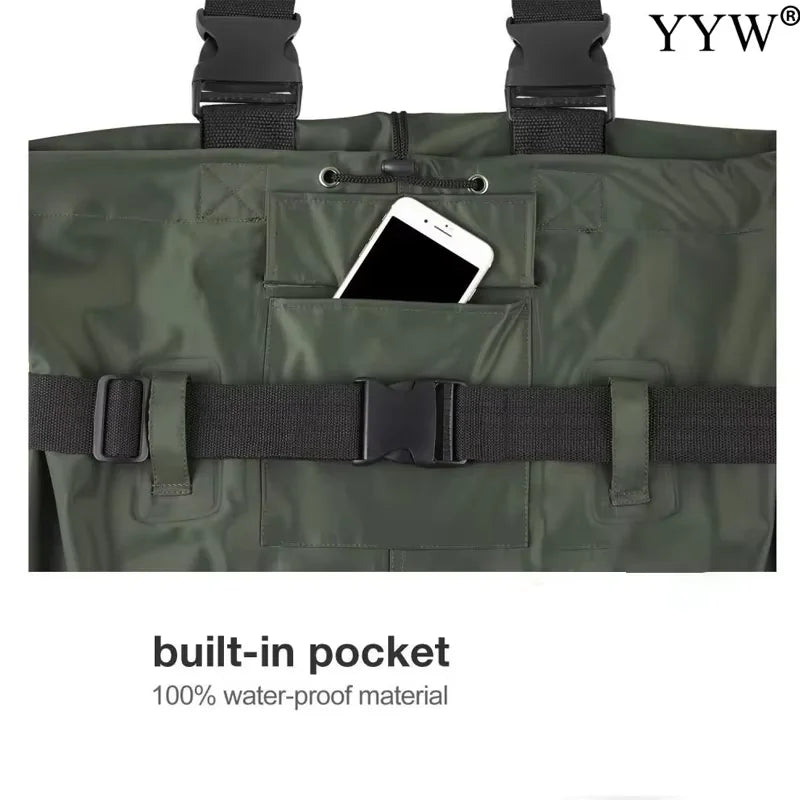 Waterproof Fishing Waders Pants Chest-Length With Boots Durable Breathable Overalls Kit Unisex