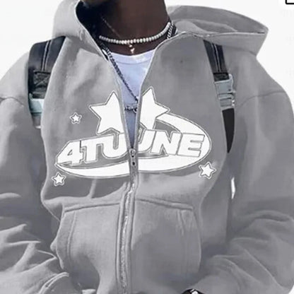 Retro Oversized Hoodie, Women, Star Letter Print