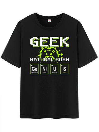 J1118 Funny Gamer T-Shirt - Short Sleeve Cotton Tee w/ Pixel Geek Design & Science Elements