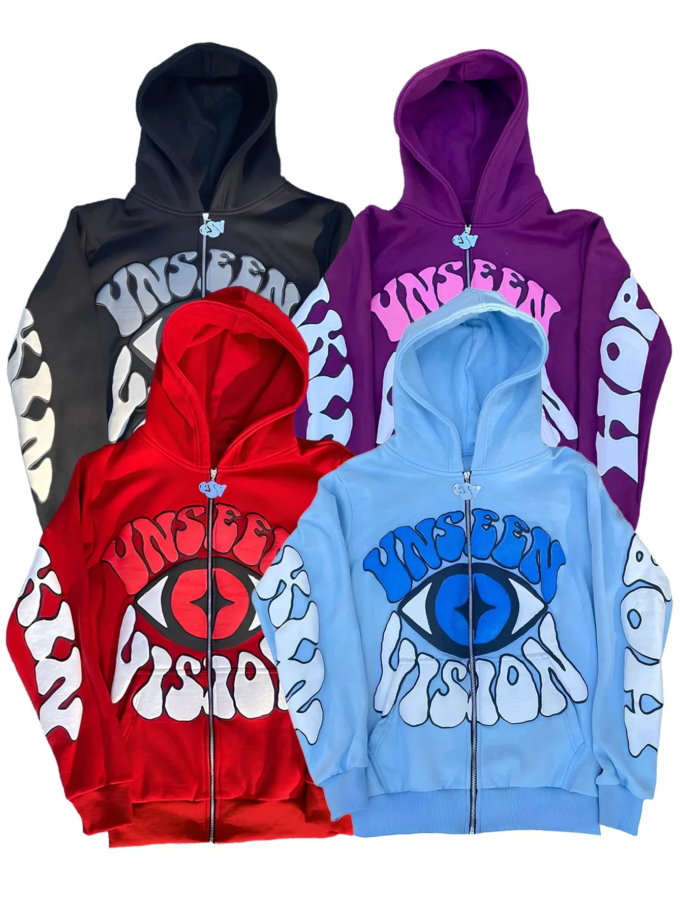 "UNSEEN VISION" Y2K, Fall Jacket - Eye Pattern, Zip Up Hoodie Autumn/Winter Fashion, Unisex