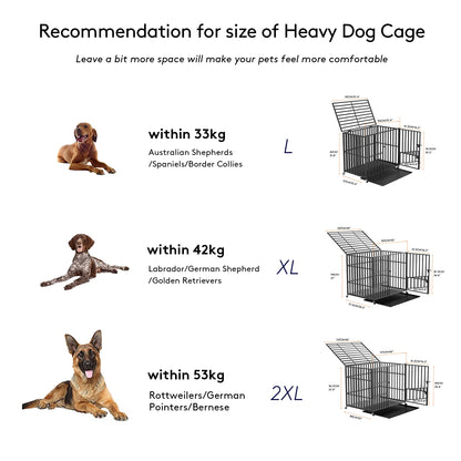 L XL XXL Heavy Duty Dog Crate with 4 Lockable Wheels 3 Doors and Removable Tray Metal Pet Kennels