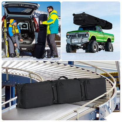 Black Skiing Bag with Rolling Wheel, Padded Polyester Waterproof Board Bag, 3 Separation Storage
