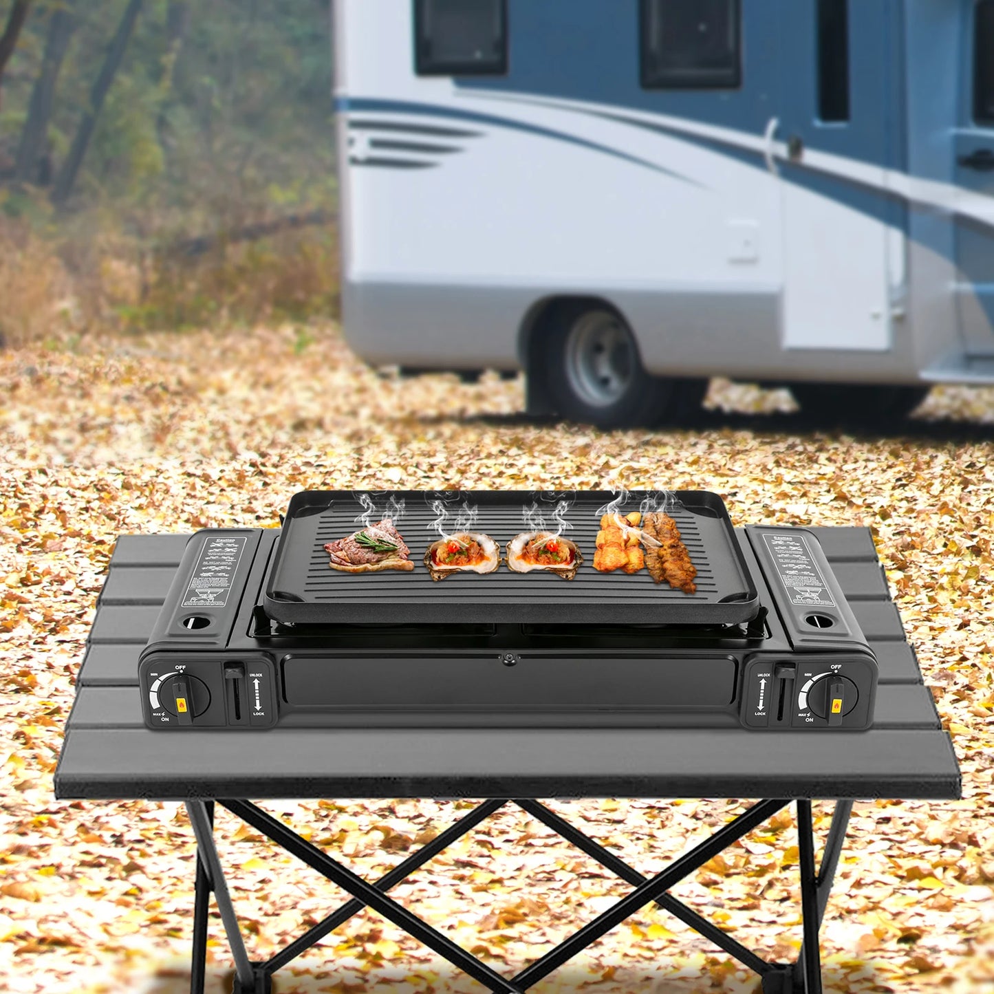 Double Head Gas Stove with Baking Tray Outdoor