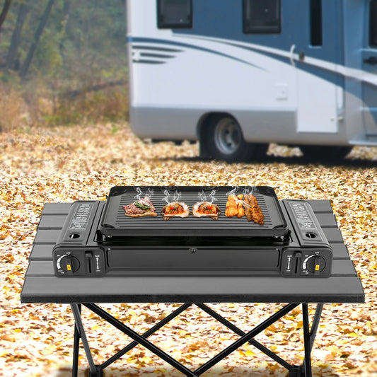 Double Head Gas Stove with Baking Tray Outdoor
